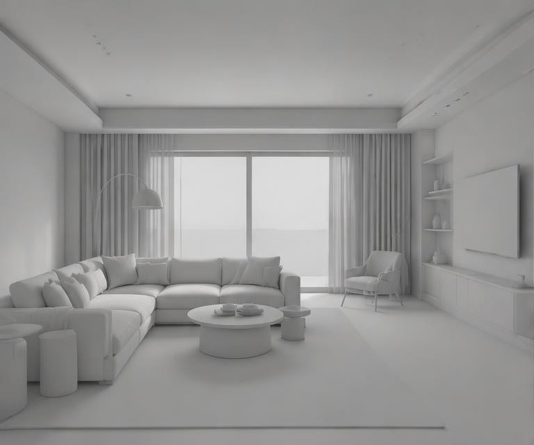 Untextured 3D living room model