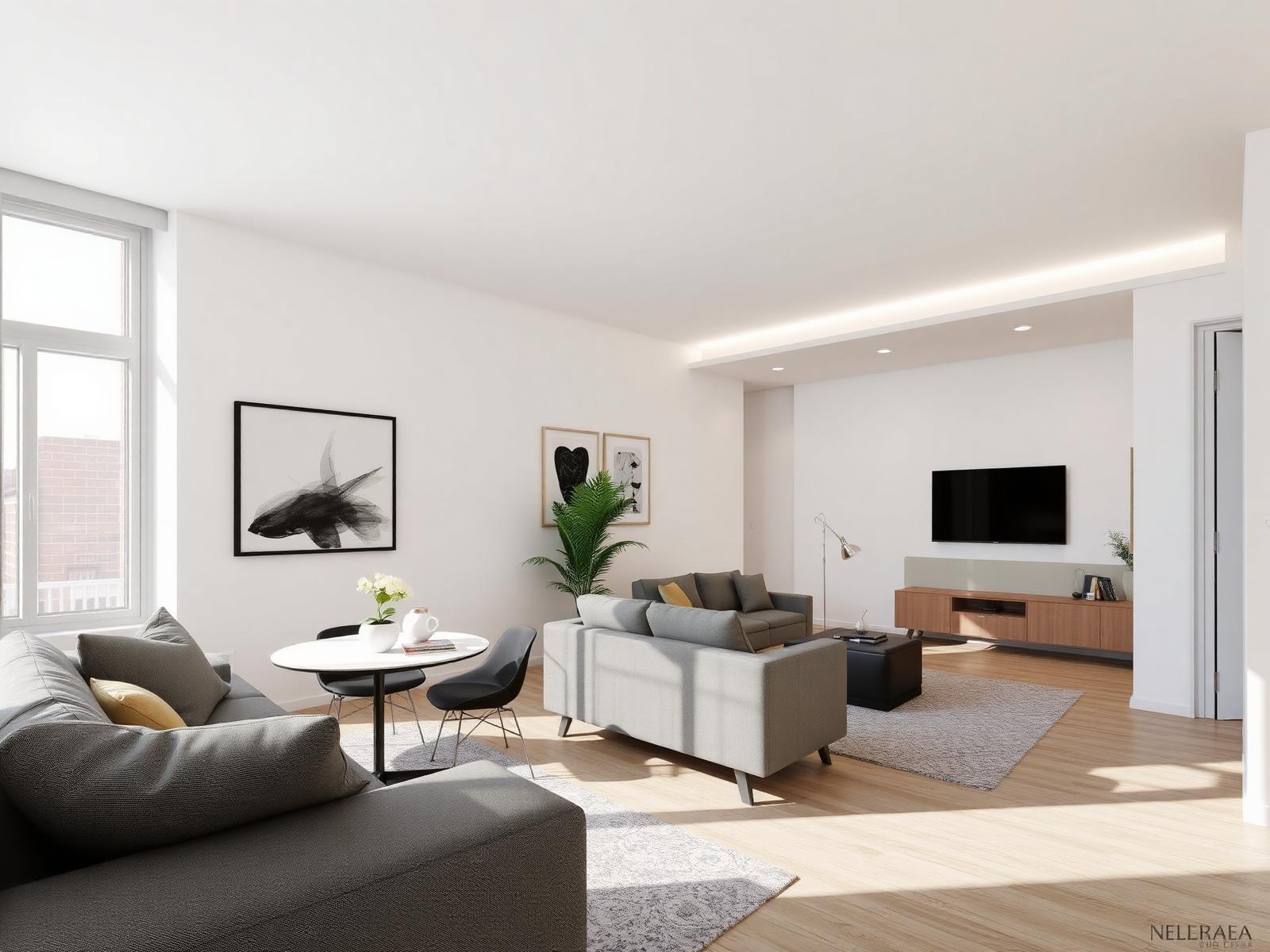 3D interior design visualisation of an apartment living area