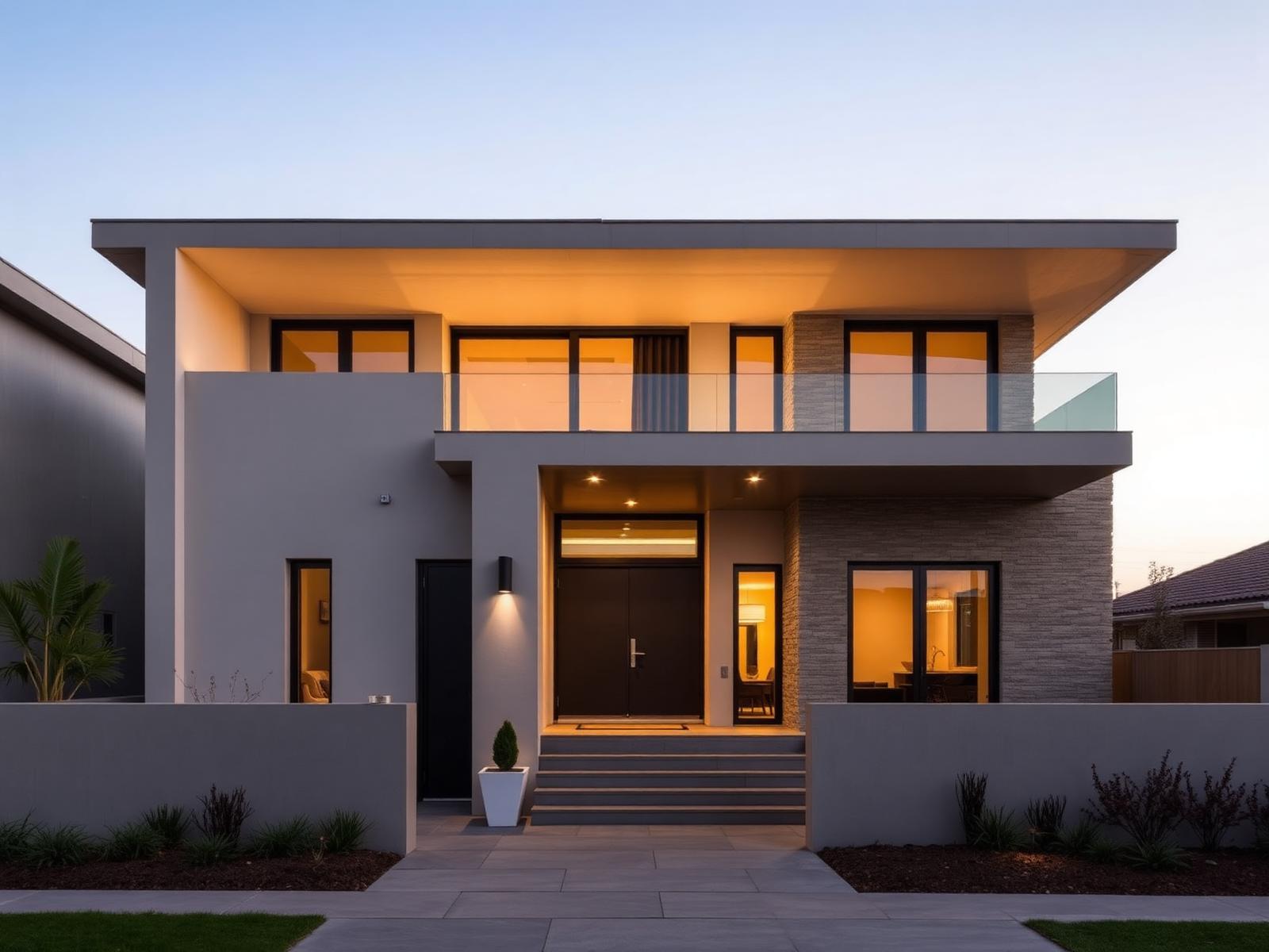 Modern residential architecture designed by ModarchX in Patna at dusk