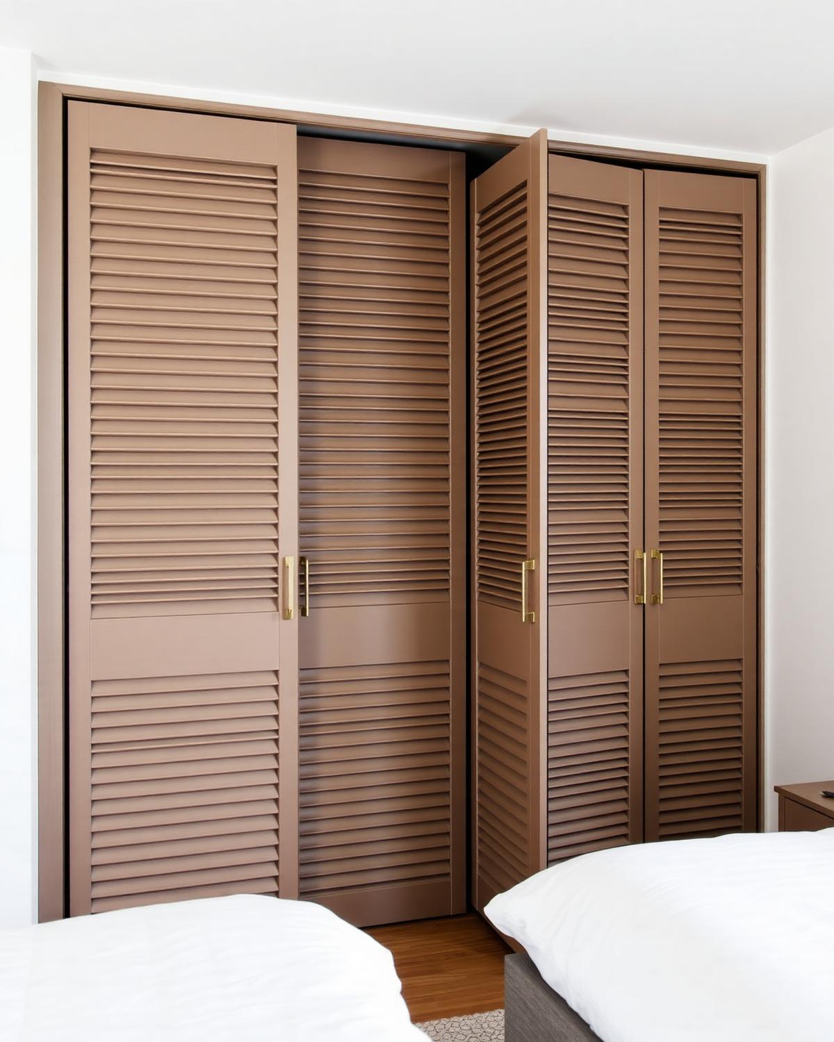 Hinged wardrobe design with matte shutters and brass handles