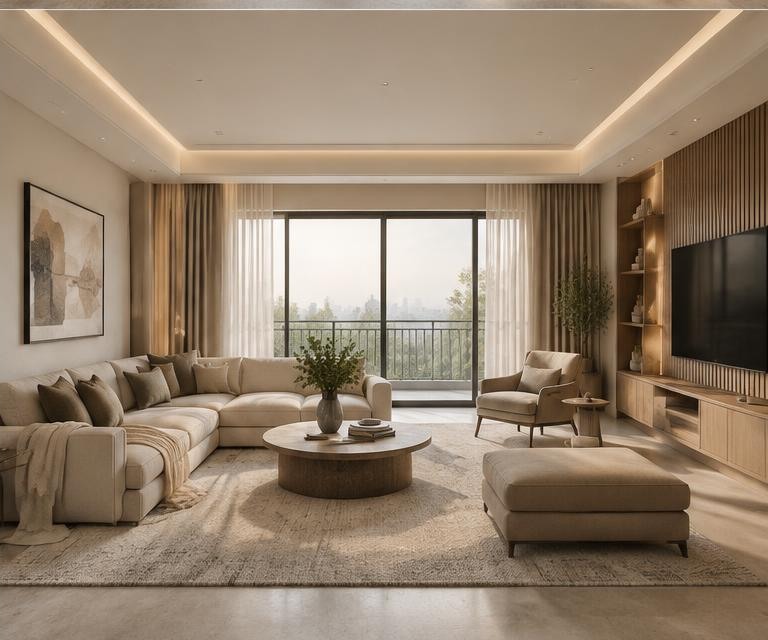 Completed contemporary living room interior