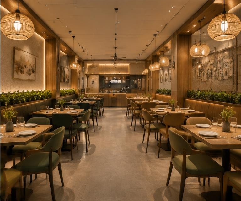 Re-modified restaurant and hospitality interior with warm lighting